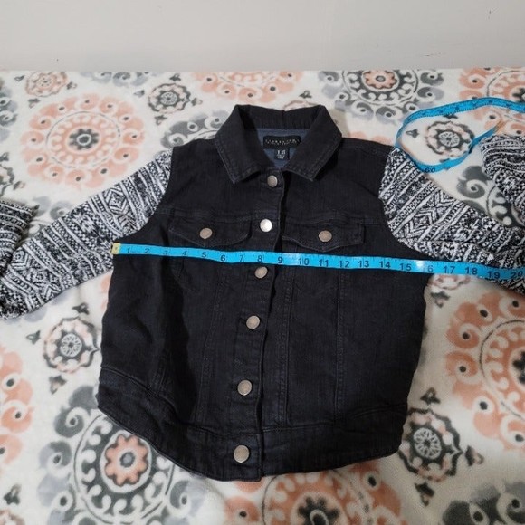 TinselTown Denim Couture Dark Wash Jean Jacket Button Up Knit Sweater Sleeve xs - Picture 6 of 11